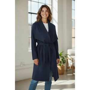 Mono B Womens Midnight Gray Open Front Belted Shawl Collar Duster Coat S